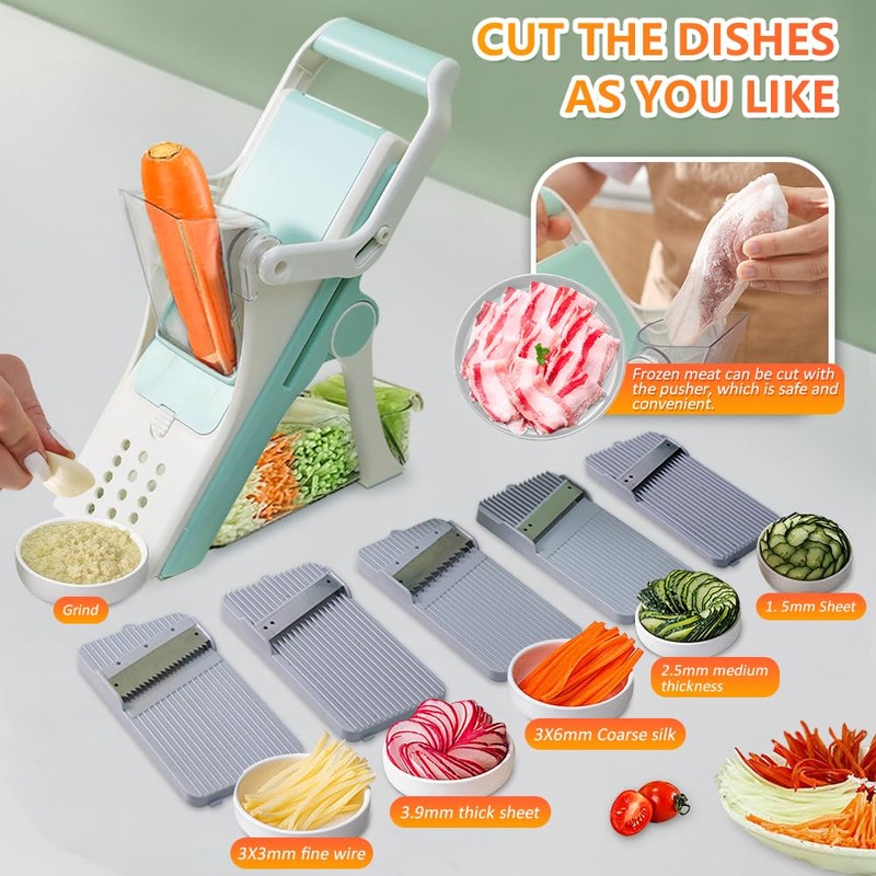 Mandolin multifunctional slicer with 5 replaceable blades, vegetable and fruit