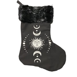Moon Phase and Goddess Christmas Stocking, Black, Solstice, Witchy, Witchcraft, Pagan, Saturnalia (Standard, Black)
