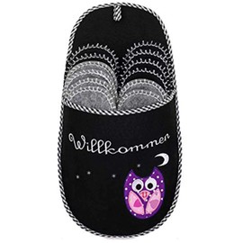 ONVAYA ABS guest slippers, owl slippers, set of 6, grey/black, non-slip sole, slippers, guest slippers (black), black