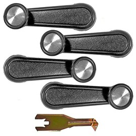 Brock Replacement 5 Pc Set Black Plastic w/Chrome Manual Window Cranks & Handle Clip Removal Tool Compatible with Pickup Van 6926012010