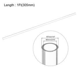 sourcing map Polycarbonate Rigid Round Clear Tubing 3/16 Inch(5mm) ID x 1/4 Inch(7mm) OD x 1Ft(305mm) Length Plastic Tube