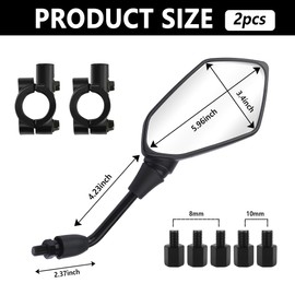 2PCS Motorcycle Mirrors with 8mm&10mm Bolt,HD Motorcycle Mirrors for Handlebars,360-degree Adjustable Motorcycle Wide Angle Rear View Mirror Car Accessories for Scooter,ATV,Dirt Bike(Black)