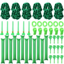 48 Pcs Cheerleading Pom Poms Thunder Sticks Plastic Whistles with Lanyards Squawker Horns and Hand Clappers Noisemakers for Team Spirit Party Dance Basketball Football Sporting Games (Green)