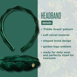 Lilly Pulitzer Women's Fashion Headband, Woven Fabric Headband, Green Velvet Headband, Cute Hair Accessories for Women, Fiddle Green