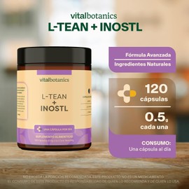 L-Teanina + Inositol. 120 capsulas de 500mg (4 meses). VitalBotanics. Multivitaminico con L-Glutamina, Suplementos Alimenticios. Libre de Gluten y Aditivos. Apto Dieta Keto