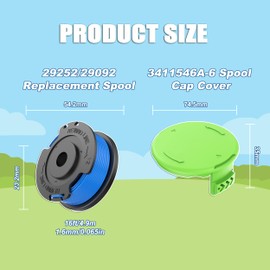 RISELION 29252 String Trimmer Line Spool Compatible with Greenworks Cordless Weed Eater, 0.065"-16ft Auto-Feed Line for Greenworks Weed Wacker (6 Trimmer Spool, 1 Replacement Cap)