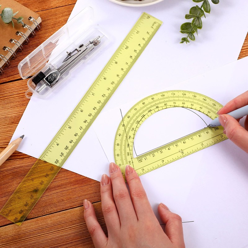 Zonon 3 Pcs Plastic Ruler 6 Inch Protractor Drawing Compass