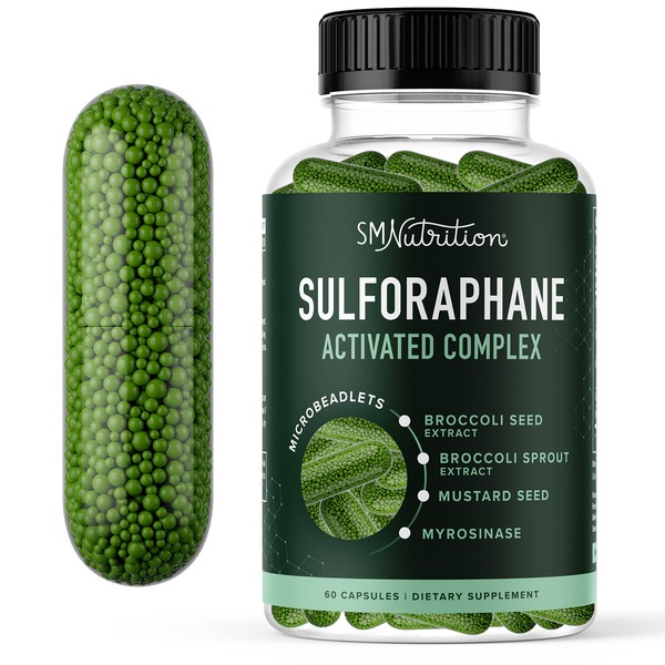 20MG Sulforaphane | from Broccoli Sprouts & Seed Extract | 565MG Microbeadlet Complex | 26MG of Glucoraphanin + Myrosinase | Complete NRF2 Activator, Antioxidant & Cellular Health Supplement | 60 Ct.