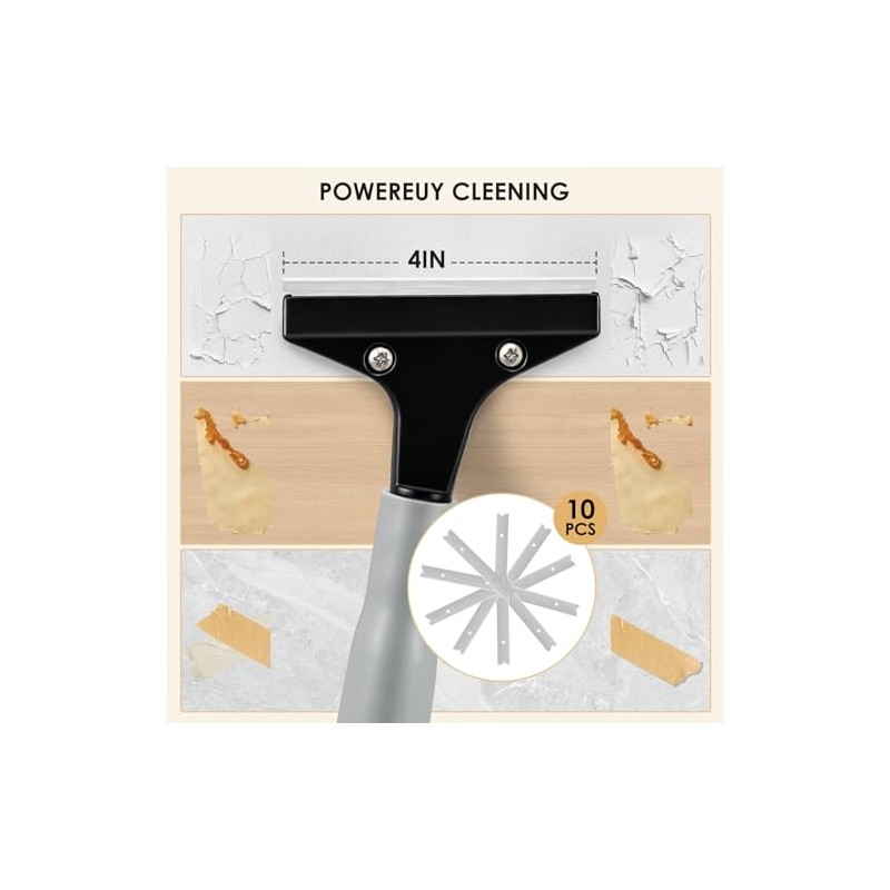 Heavy-Duty Floor Scraper, 4-Inch Razor Blade Scraper Tool, 51-Inch Long