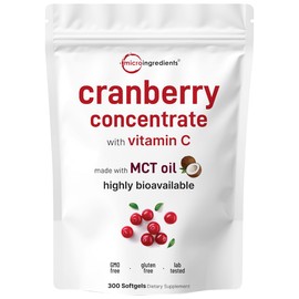 Cranberry Concentrate 40,000mg Equivalent with Vitamin C | 300 Softgels + MCT Oil | Highly Bioavailable Extract | Max Strength Cranberry Pills | Antioxidant Support & Urinary Tract Health for Women