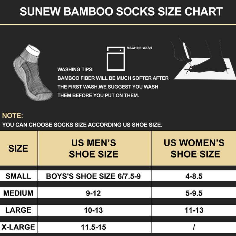 Bamboo Socks, Sunew Unisex Super Soft Cushioned Comfortable No Show/Low-cut