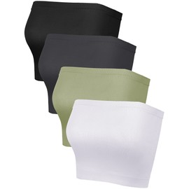 4 Pcs Tube Tops for Women Strapless Basic Bandeau Bra Seamless Stretchy Sports Causal Bralettes Non Padded Bra for Women Girl (Black, White, Sage Green, Dark Gray, Small)