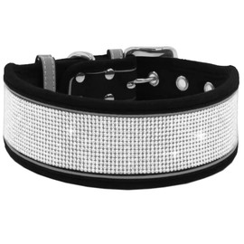 Serijoars Dazzling Sparkling Reflective Rhinestone Dog Collar, Crystal Diamond Collar for Small, Medium & Large Dogs (L, Black)