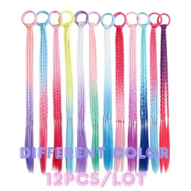 Ponytail Braiding Hair for Girls Accessories, Colored Braids Extensions Synthetic Hair Pieces Daily Party Festival Holiday Christmas Halloween Rave Cr
