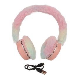 Bluetooth Headset Multifunctional Foldable Cartoon Innovative Plush Warm Earmuff Deep Bass Wireless Headphone with Colorful Breathing Light Pink