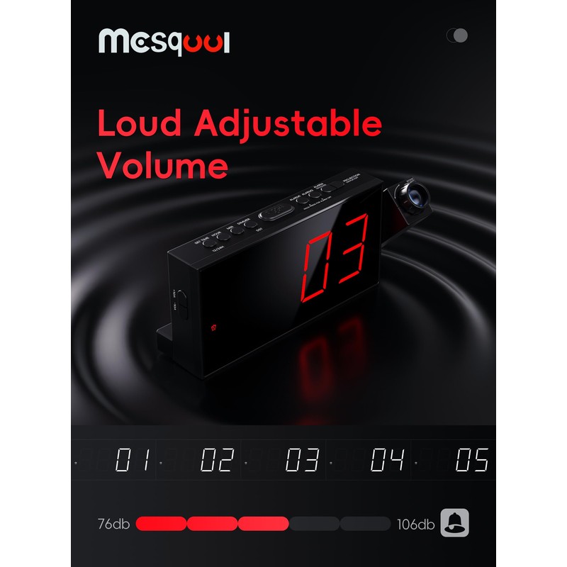 Mesqool Projection Alarm Clock, Loud Vibrating Alarm Clock for Heavy