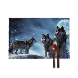 Wolfs Placemats Set Table Mats Heat Resistant Placemats for Dining Table Non-Slip Place Mats Kitchen Table Mats for Indoor Outdoor Housewarming Decor