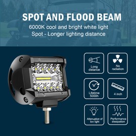 KEENAXIS LED Pods Light Bar 4 Inch 60watt 6000lumens Driving Fog Off Road Lights Triple Row Spot Flood Combo Beam LED Cubes Lights for Truck Jeep ATV UTV Boat, 2 Pack