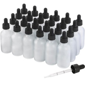 NOOEEISS 24 Pack, 2oz Glass Dropper Bottle, Preety Texture Tincture Bottles with Precise Scales Eye Droppe, for All Kinds Of Mixed Liquids,Leak-Proof Design for Easy Travel (Clear Frosted)