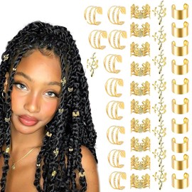 EYVRPAU Pack of 40 Gold Hair Accessories for Braids, Loc Jewellery for Hair, Cuff Clips for Dreadlock Accessories, Hair Spiral Clips, Hair Accessories for Dreadlocks for Men, Women, Girls and Boys