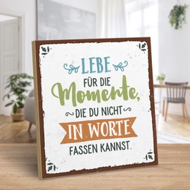 ARTFAVES® Wooden Sign with Saying "LEBEN FÜR DIE MOMENTE" (German language) Vintage Decorative Sign on the Theme of Happiness/Mindfulness Shabby Chic Wooden Picture Also as a Gift