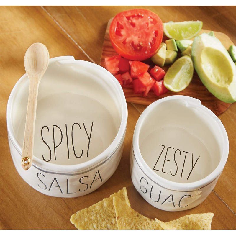 Mud Pie Salsa & Guac Bowl Set, white, salsa 3""