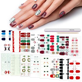 DANNEASY 224 Pieces 16 Sheets Christmas Nail Stickers Full Nail Wraps Nail Polish Strips Adhesive Nail Art Stickers for Women with Nail File, Cuticle Stick(Transparent Series)