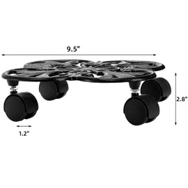 Goaste Cast Iron Plant Trolley, Heavy Duty Plant Stand, Rustic Style Plant Caddy with 4 Rolling Wheels for Outdoor Indoor Large Plant Flower Pot, Load Capacity 330 Lbs(Black)