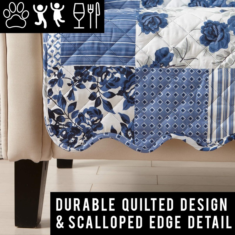 Great Bay Home Patchwork Scalloped Printed Furniture Protector Stain Resistant