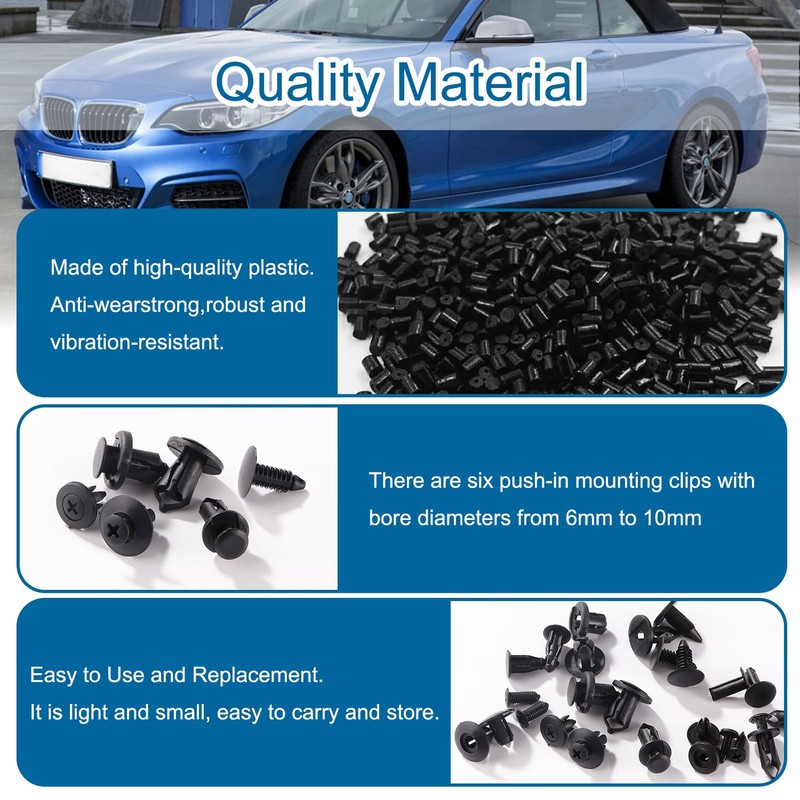 VooGenzek 200 PCS 6 Types Car Body Rivets Mounting Kit,
