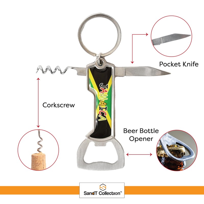 Multifunctional Bottle Opener Keychain Corkscrew Keychains - Carribean Countries -