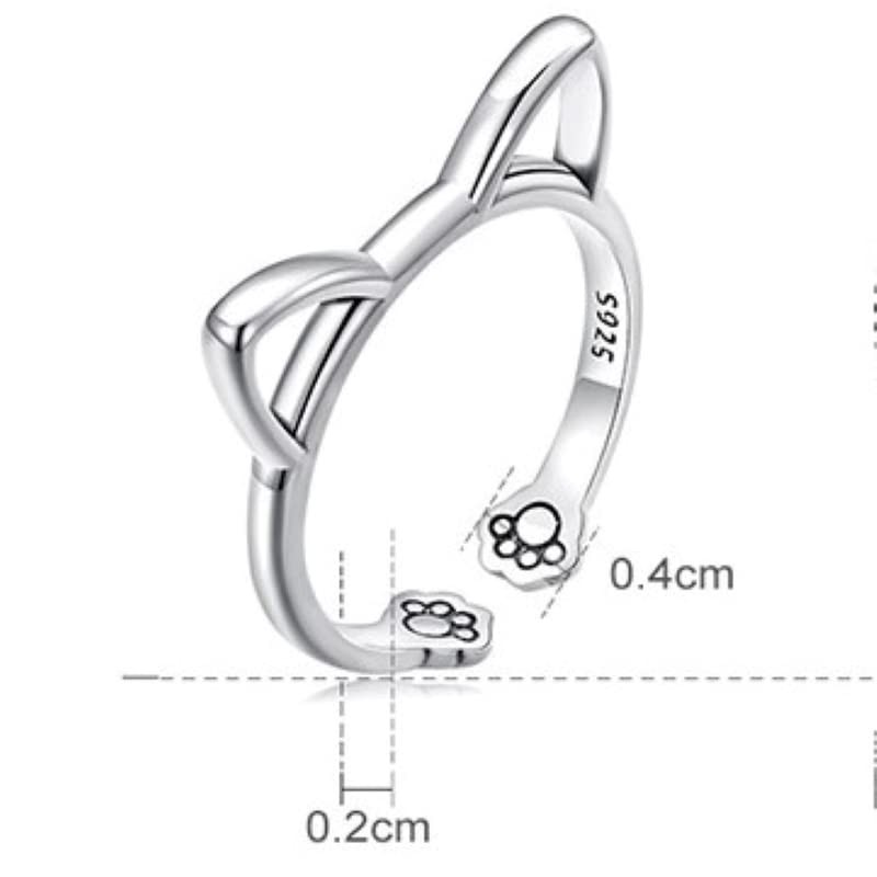 Bellitia Jewelry Cat Ring, Cute, Sterling Silver, 925 Cat, Paw,