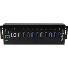 StarTech.com 10-Port USB 3.0 Hub - 5Gbps - Metal Industrial USB-A Hub with ESD & Surge Protection - Din Rail, Wall or Desk Mountable - TAA Compliant USB Expander Hub (ST1030USBM)