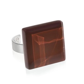ALEXASCHA® Square Statement Glass Ring • Adjustable Stainless Steel Ring Open • Architect Gifts • Adjustable Ring Size 53-63 (Min. Diameter 17 mm) • Glass Stone 20 mm x 20 mm x 3 mm (Coffee)