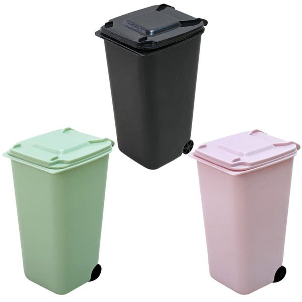 3pcs Mini Trash Can with Lid Multi-functional Desktop Waste Bucket