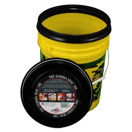 Camoflage Bucket Kit, One Yellow 5 Gallon 90 mil Bucket with Camo Print and a Black Gamma Seal Lid