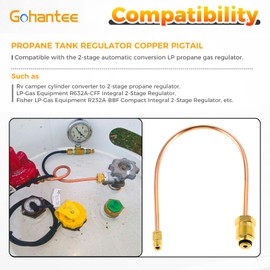 Gohantee Propane Regulator Copper Pigtail POL x 1/4' Inverted Male Flare, Auto Changeover Regulator Copper Pigtail - 15 inches