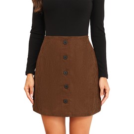 CYCLAMEN Women's Corduroy Skirt High Waisted Bodycon Pencil Mini Skirts with Button 2024 Fall Winter Skirt, Brown, XL