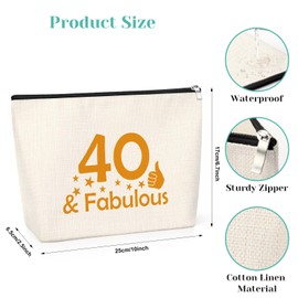 40th Birthday Gift for Women Cosmetic Bag 40 Year Old Birthday Gifts for Mum Sister Her Best Friend Colleague Anniversary Birthday Presents for Wife 40th Happy Birthday Gift Makeup Travel Pouch