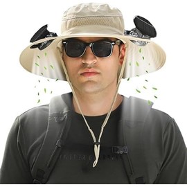 Solar Fan Hat, Hat with Fans Solar Power, Removable & USB Charging Fan, Sun Hats for Men Women Outdoor Fishing(Khaki)