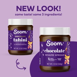 Soom Foods Chocolate Sesame Spread - 12oz (2 Pack) | Made with 3 Ingredients, Low Sugar, Dairy-Free, No Nuts, No Gluten, Palm Oil-Free | 5g Protein | Better for You Chocolate Tahini Spread
