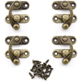 Antique Hook Hasp Latch, OZXNO 4-Pack Retro Bronze Tone Swing Lock Clasp Zinc Alloy Hook Latch with Replacement Screws for Jewelry Box Cabinet Toolbox Suitcase (Right & Left Latch Buckle)