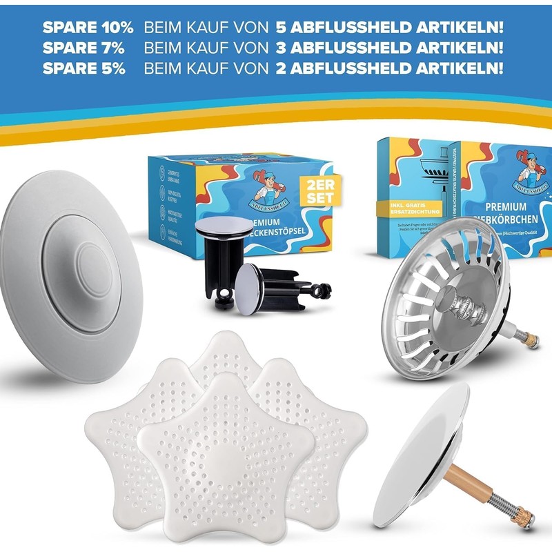 ABFLUSSHELD Sink Strainer 79 mm - Rustproof Stainless Steel Sink