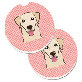 Caroline's Treasures Checkerboard Pink Golden Retriever Set of 2 Cup Holder Car Coasters BB1252CARC, 2.56, Multicolor