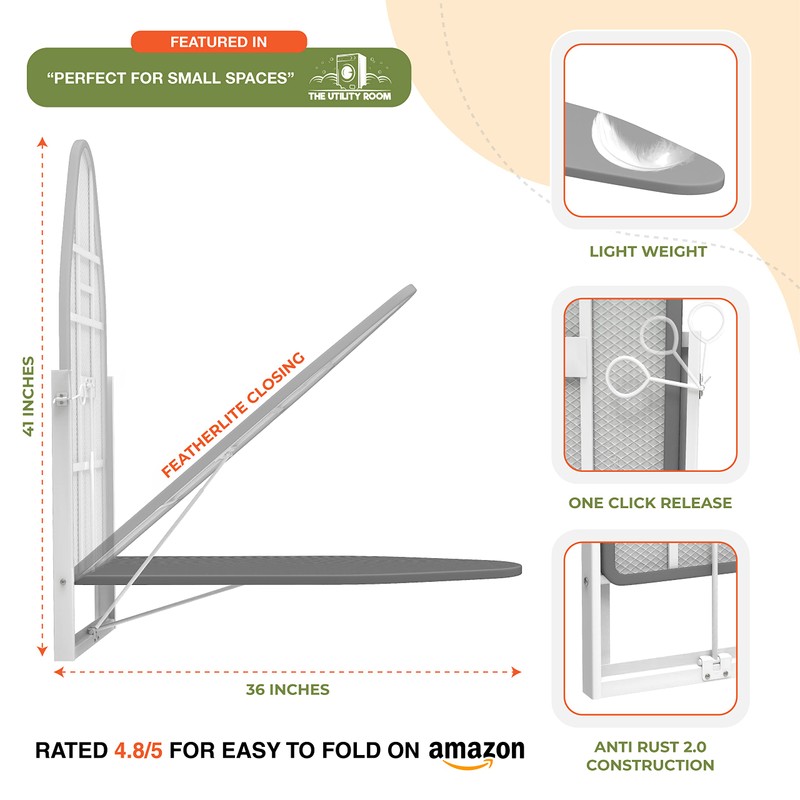 Xabitat Wall Mounted Ironing Board, 36.2" X 12.2" Compact Mount