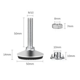 Drenky Adjustable Feet, Height Adjustable, M10 x 50 mm Furniture Feet, Adjustable, Stainless Steel, Pack of 4, Screw Feet with Drive-in Nuts and Low Noise, Non-Slip Plastic Base
