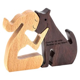 Wjelet Man and Dog Wooden Statue, Hand Carved Wooden Sculpture, Decorative Wood Carving for Men and Women, Home Decoration, Shelf Decoration for Living Room, Desk and Pet Lovers