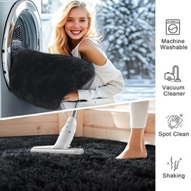 Fosirug 4x6 Feet Area Rugs for Living Room Bedroom, Black Soft Fluffy Shaggy Bedside Carpet, Machine Washable Indoor Floor Rug for Kids Home Decor Aesthetic