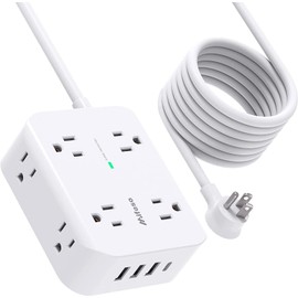 Surge Protector Power Bar - 8 Widely Outlets with 4 USB Ports(1 USB C), 3-Side Outlet Extender Strip with 10Ft Extension Cord, Flat Plug, Wall Mount for Home, Office and Dorm