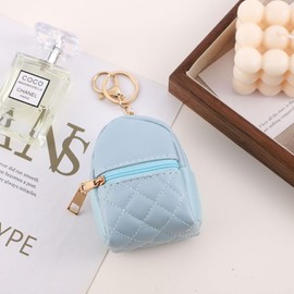 Mini Backpack Cute Cosmetic Bag for Women, Creative Cute Pendant Keychain Key-chains Keyrings PU Leather Makeup Bag Key Pocket Lipstick Bag Card Holder Data Cable Organizer Zipper Pouch (Blue)